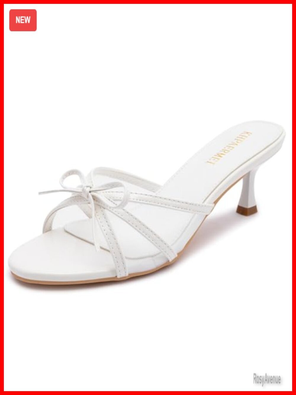Women's Kitten Heel Sandals Faux Leather Bow Slip-On Open Round Toe Mules